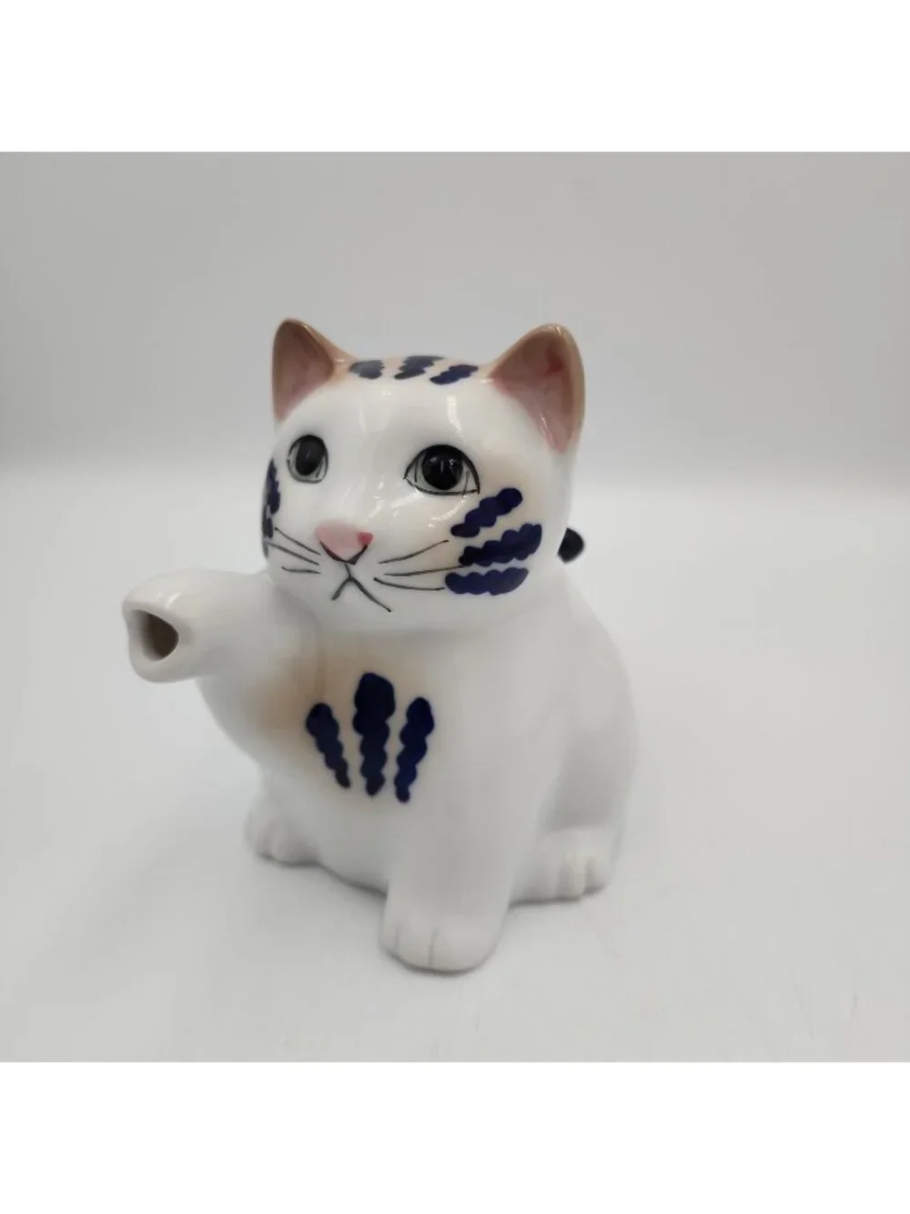 Vtg Henriksen Imports Japan Vintage Cat Creamer Paw Spout Blue Beige White 4